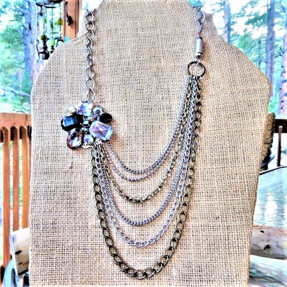 Vintage  BoHo Chain~ Mega Rhinestone Bloom Necklace